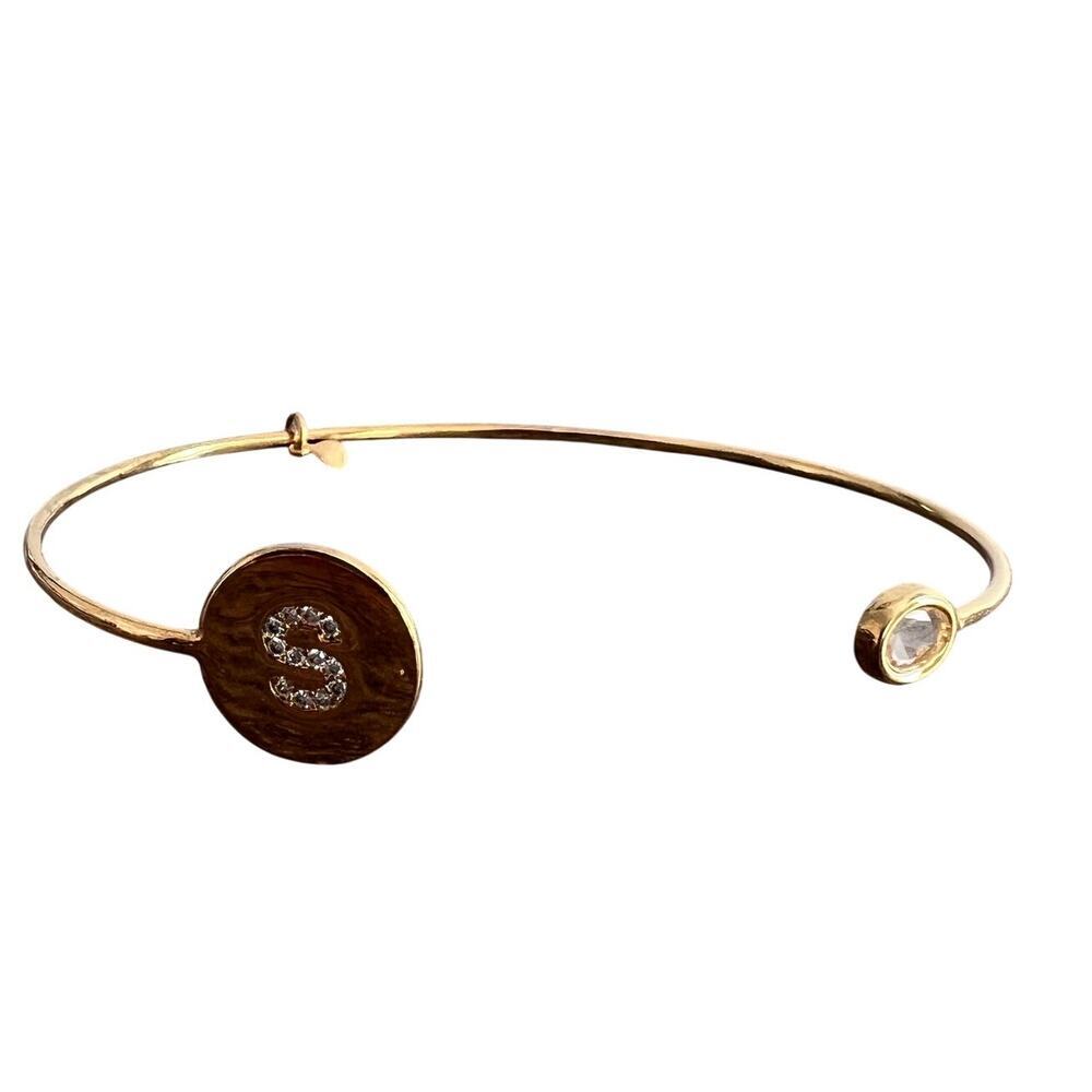 TAI Jewelry Gold Tone Cuff S Initial Monogram Rhinestone Bangle Bracelet